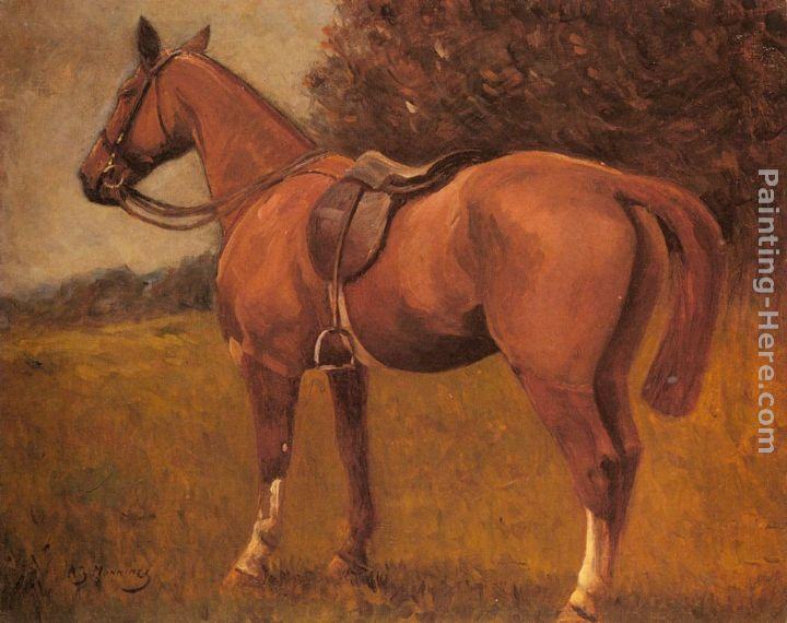 Sir Alfred James Munnings A Saddled Hunter in a Landscape